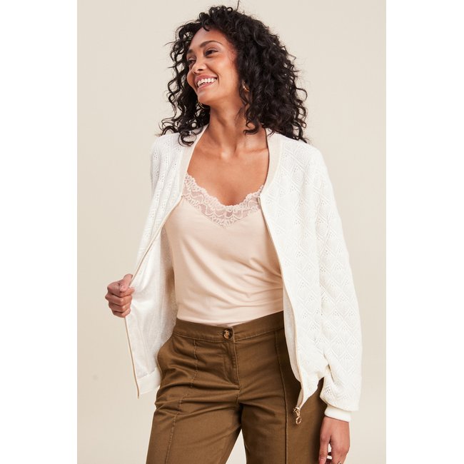 Gilet réversible ajouré ecru <span itemprop=