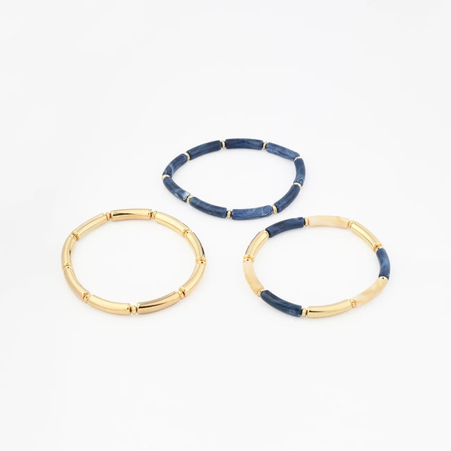 Set x3 bracelets tubes bleu et doré bleu <span itemprop=