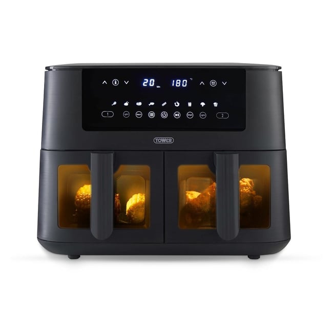Vortx Vizion 8L Dual Basket Air Fryer - T17151, black, TOWER