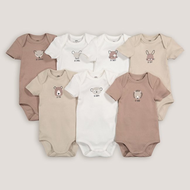 Lot de 7 bodies manches courtes  marron + écru <span itemprop=