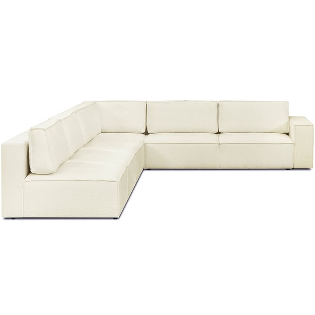 Canapé d'angle gauche convertible 10 places en tissu bouclé - HARPER MOD Couleur ecru <span itemprop=