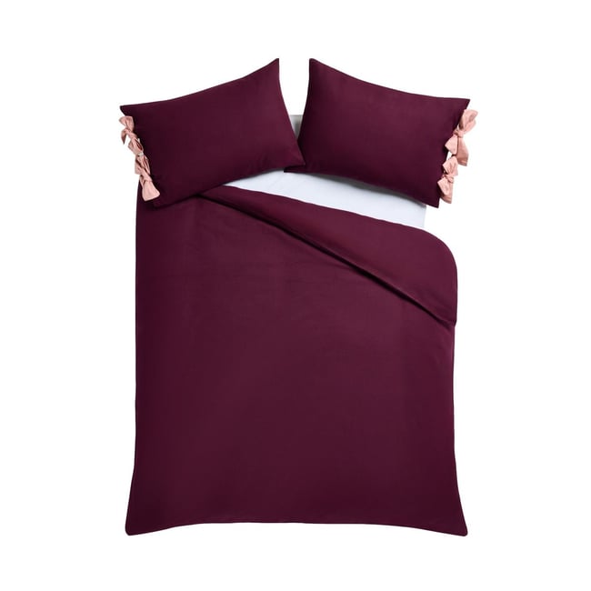 Parure housse de couette coton brossé bordeaux <span itemprop=