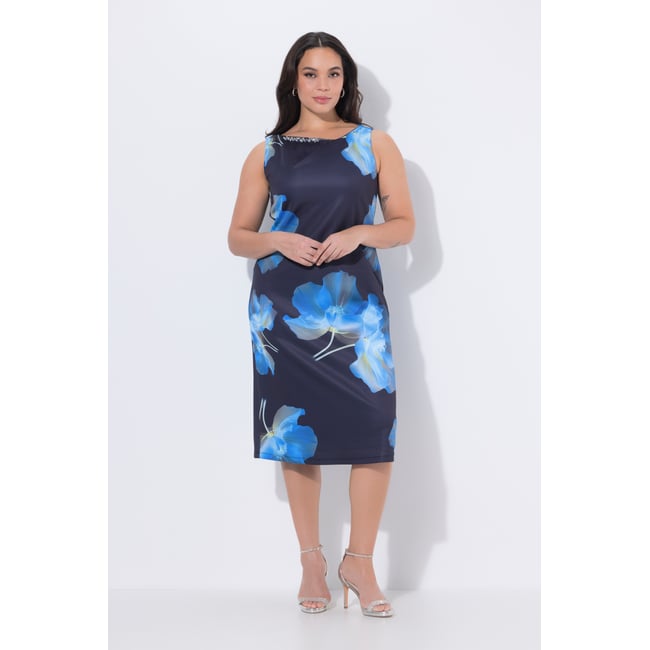 Robe midi sans manches marine <span itemprop=