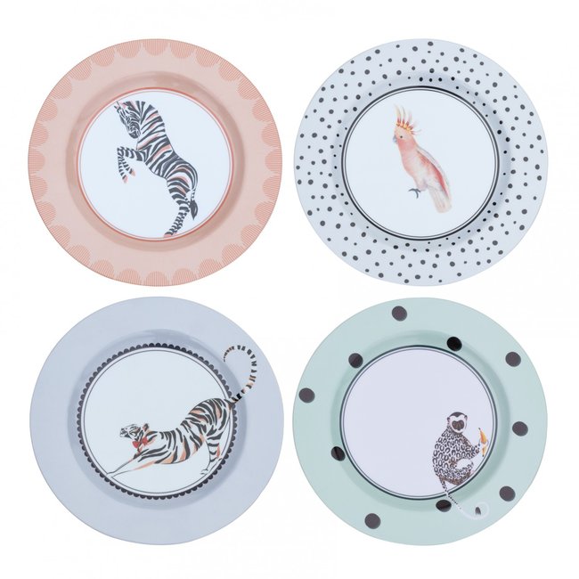 Lot de 4 assiettes en mélamine Couleur multicolor <span itemprop=