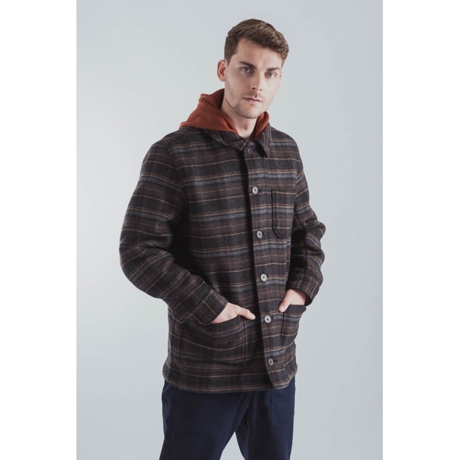 Veste à carreaux en drap de laine carreaux d'automne <span itemprop=