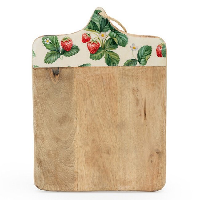 32cm Strawberry Patch Chopping Board in Mango Wood, multi-coloured, SO'HOME