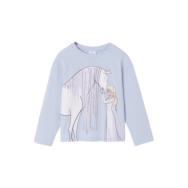T-shirt manches longues La Reine des Neiges bleu ciel <span itemprop=