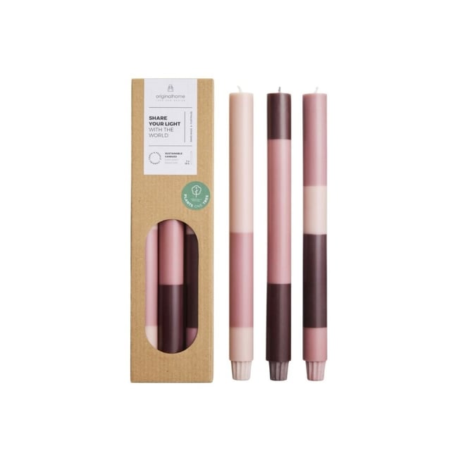 Set de 3 bougies rayées 30cm Couleur rose <span itemprop=