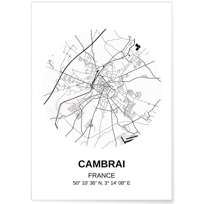 Affiche Carte Cambrai Couleur blanc <span itemprop=