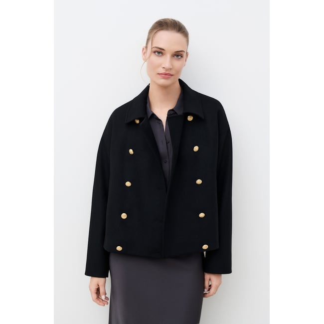 Manteau droit en laine GTIFFANY noir <span itemprop=