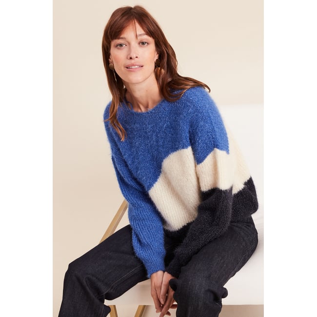 Pull col rond manches longues ecru <span itemprop=