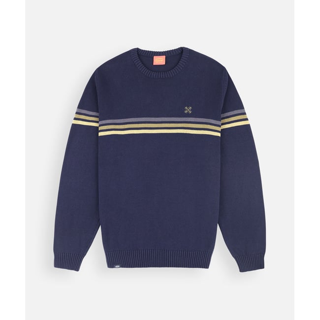 Pull col rond avec rayure placée HORIZON v002232 <span itemprop=