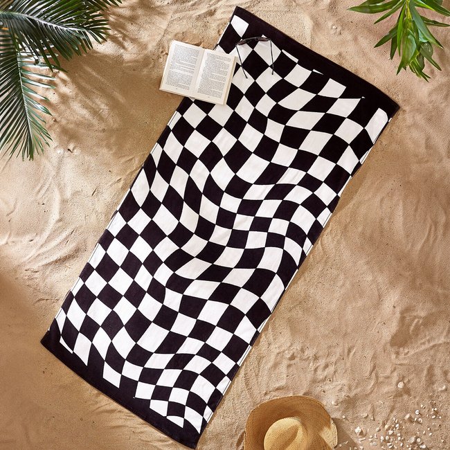 Checkerboard Cotton Beach Towel, black/white, CATHERINE LANSFIELD