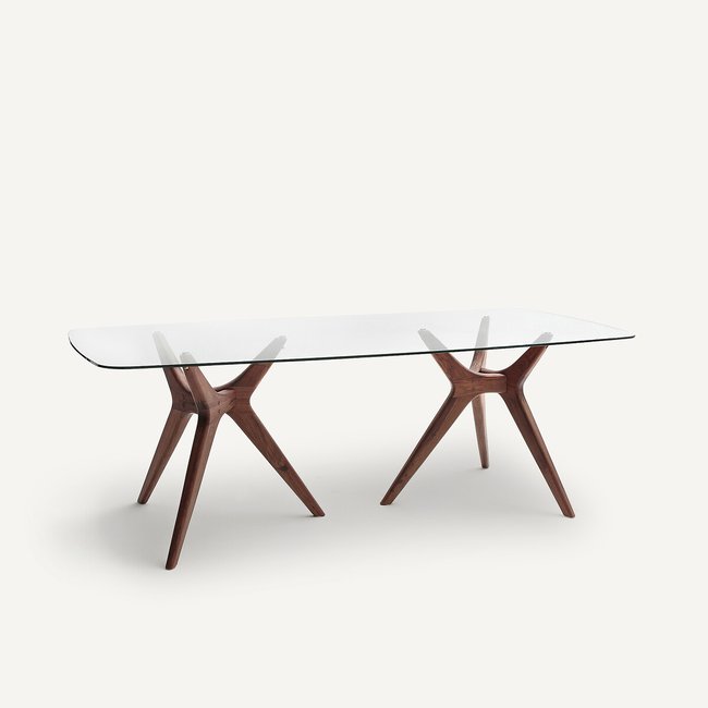 Table rectangulaire verre/noyer, Maricielo noyer AM.PM