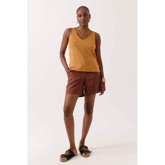 Débardeur sans manches col V Olviane caramel <span itemprop=