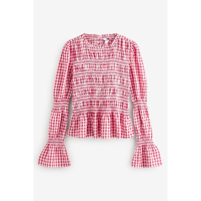 Chemisier vichy smoké manches longues rose <span itemprop=