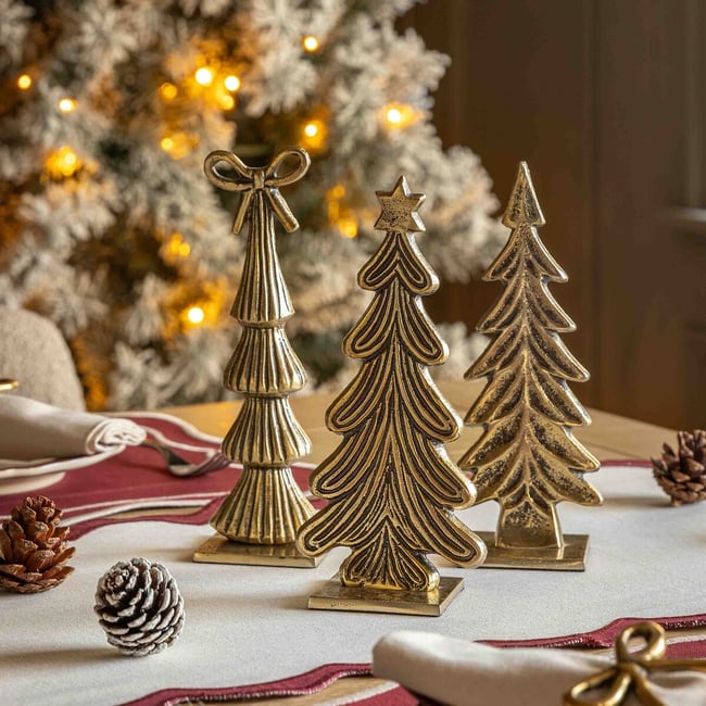 Set of 3 Heritage Tree Ornaments in Gold, gold-coloured, ÉDITÉ