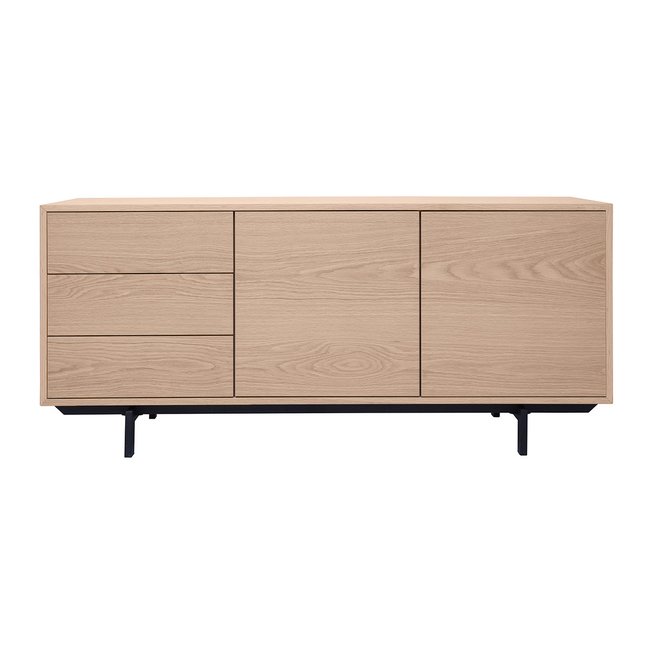 Buffet vintage en bois foncé noyer 2 portes 3 tiroirs L160 cm MANNY Couleur chêne clair <span itemprop=