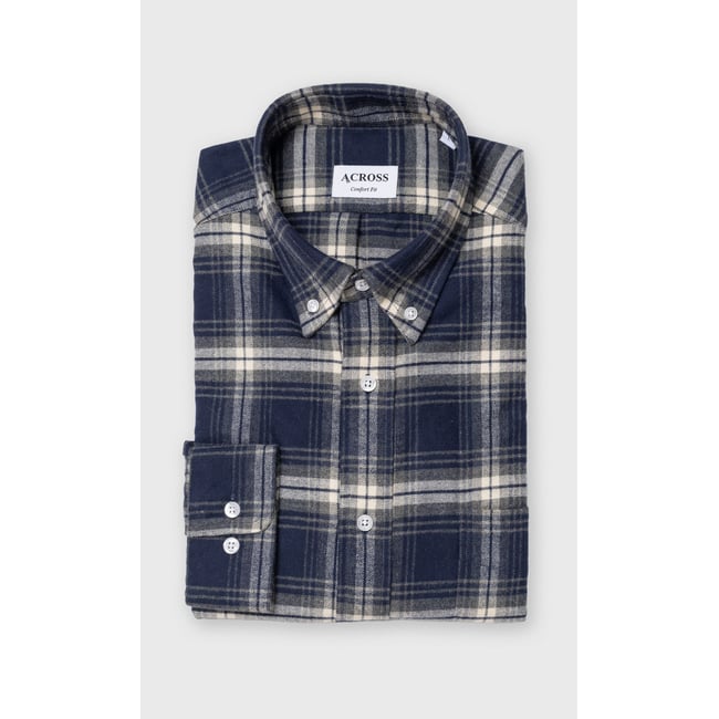 Chemise Confort fit à carreaux dégradés en flanelle  e bleu marine <span itemprop=