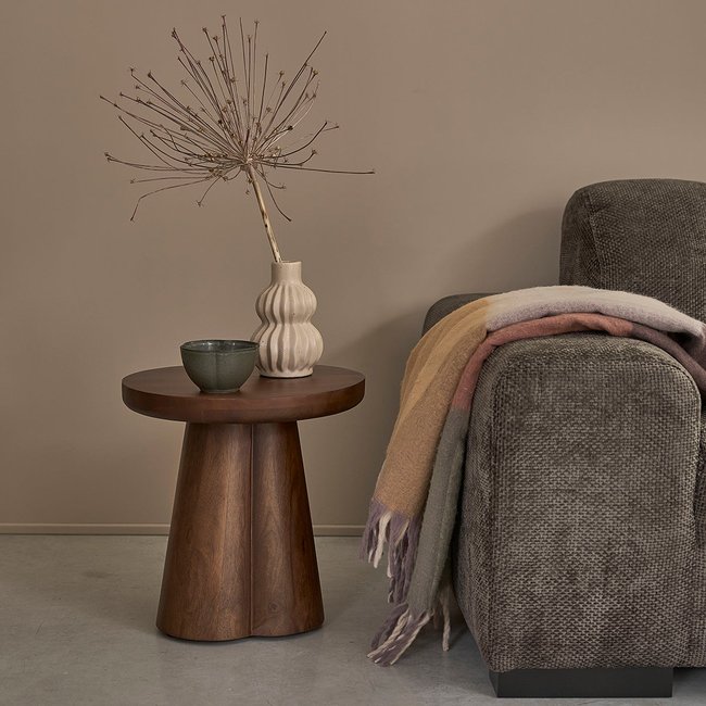 Table d'appoint en bois de manguier ronde  PAULA Couleur marron <span itemprop=