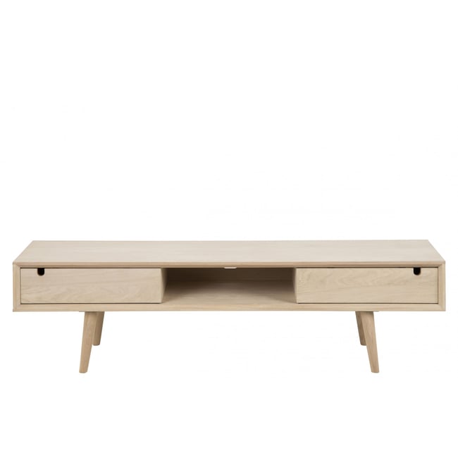Meuble TV bas finition chêne blanchie - CENTIOR Couleur bois clair <span itemprop=