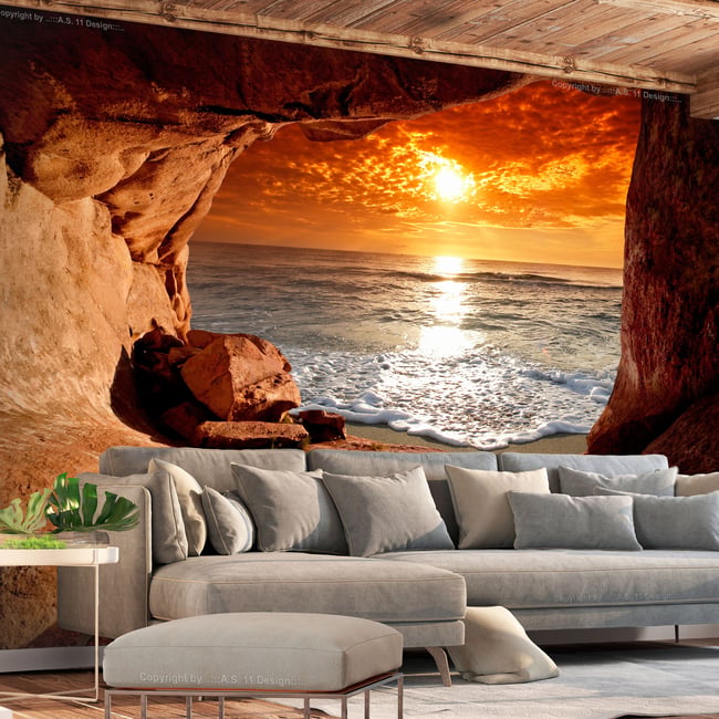 Papier peint intissé panoramique Paysage Exit from the Cave Couleur beige <span itemprop=