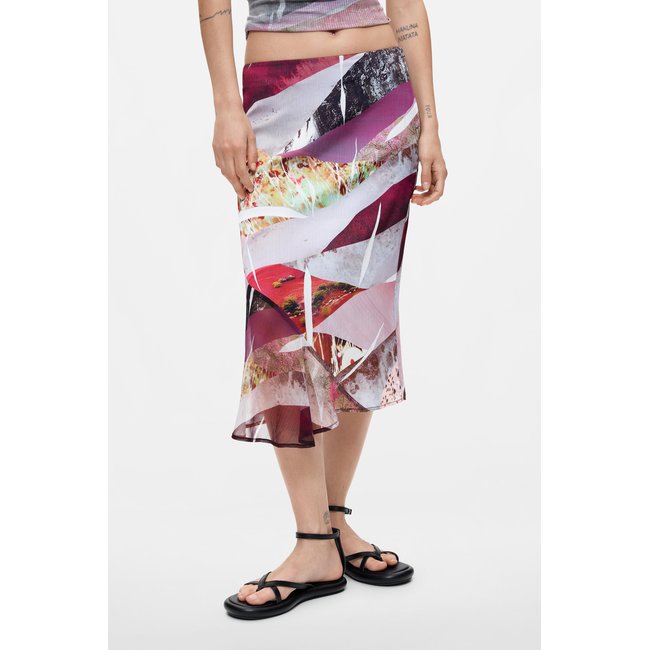 Jupe asymétrique imprimée noir <span itemprop=