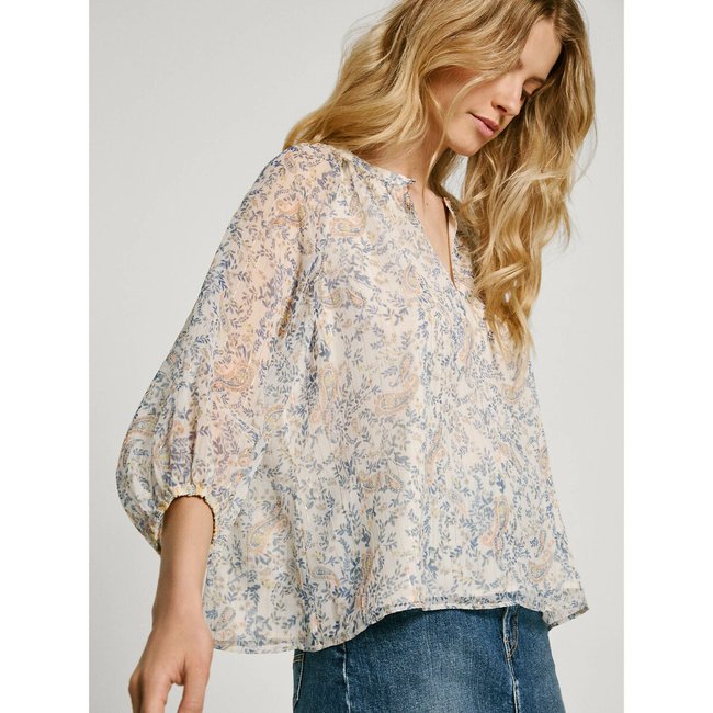 Printed Draping Blouse, print/ecru background, PEPE JEANS