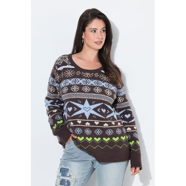 Pull motif norvégien, col montant acajou <span itemprop=