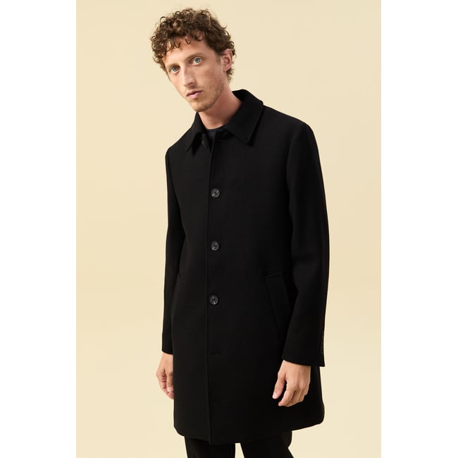 Manteau droit long manches longues noir <span itemprop=
