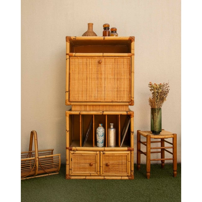 Buffet modulable à multiples rangements Gilbert N°1611 - Bon état Couleur bois clair <span itemprop=