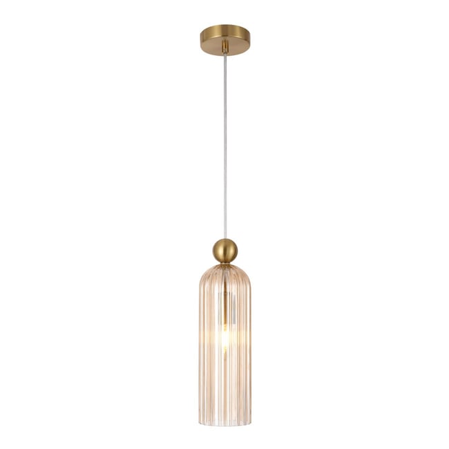 Suspension en verre cylindrique - LEONORA Couleur ambré et laiton <span itemprop=