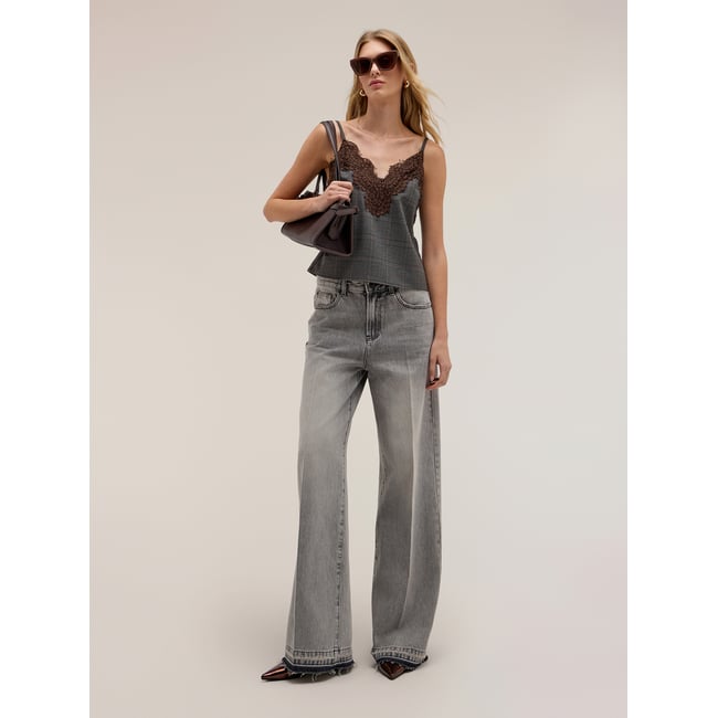 Jean palazzo avec ourlet effrangé gris <span itemprop=