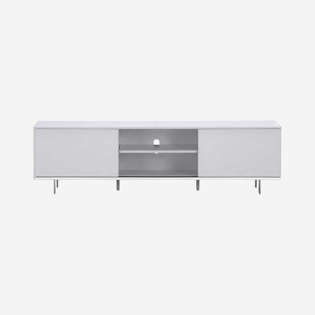 Meuble TV avec portes coulissantes et pieds en métal AGNES Couleur blanc <span itemprop=
