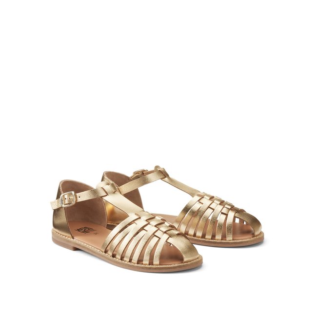 Kids' Metallic Leather Sandals gold-coloured LA REDOUTE COLLECTIONS