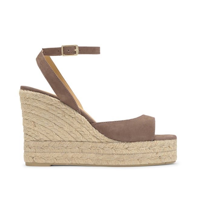 Sandales compensées en cuir et jute tressée à bride cheville BROOK EXTRA PLATFORM  taupe <span itemprop=