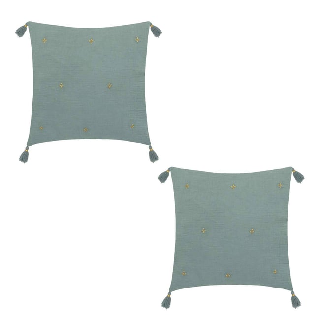 Lot de 2 coussins de chaise brodés rectangulaires JAMANA céladon <span itemprop=