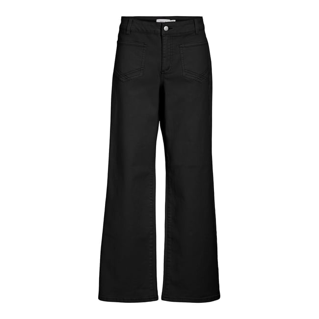 Jean large poches plaquées devant, taille haute noir <span itemprop=
