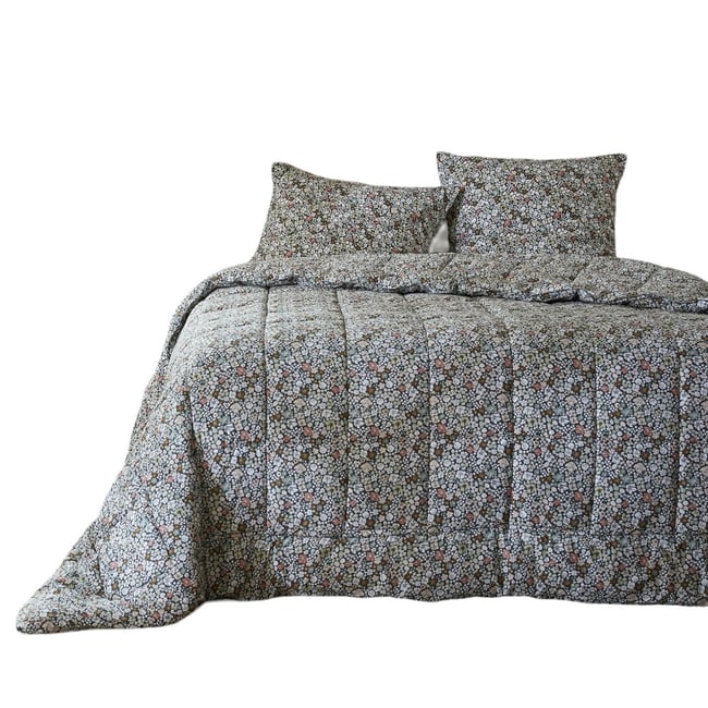 Couette coton imprimee Malia en fleurs blanc <span itemprop=