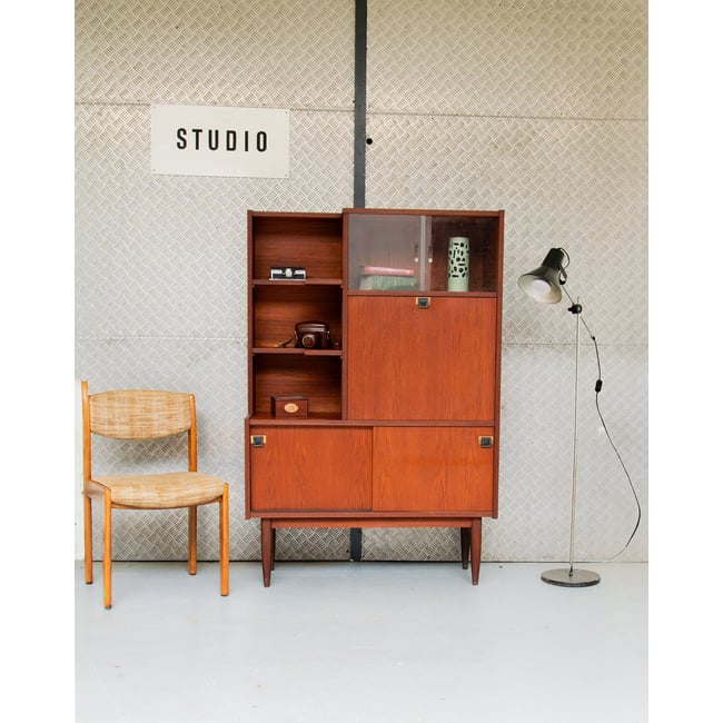 Secrétaire en teck Honoré N°42 - Bon état Couleur bois <span itemprop=
