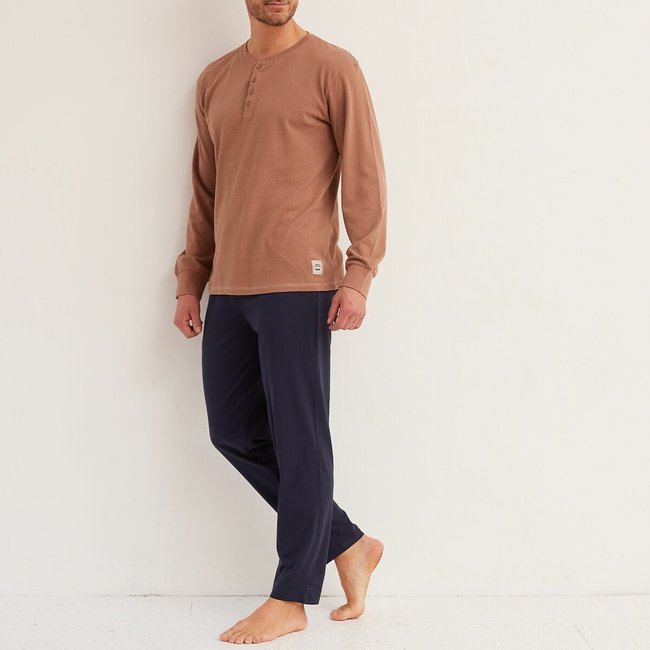 Cotton Pique Pyjamas, brown + navy, DANIEL HECHTER LINGERIE