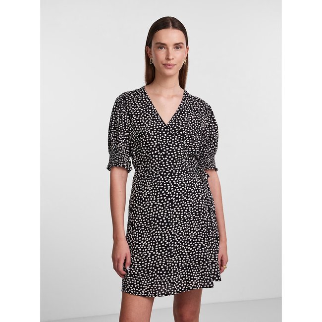 Robe portefeuille à pois noir à pois <span itemprop=