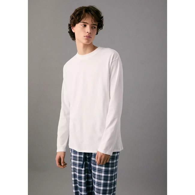 Pyjama long à carreaux blanc cassé <span itemprop=