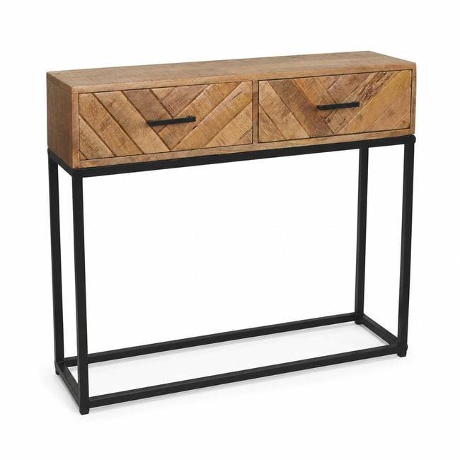 Console d'entrée en bois de manguier 2 tiroirs BRIX Couleur bois naturel <span itemprop=