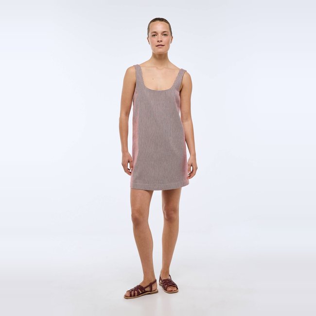 Robe courte rayée en coton BIO GOTS rouge <span itemprop=