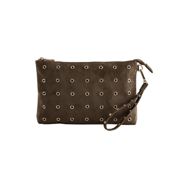 Pochette en suédine à œillets marron chocolat <span itemprop=