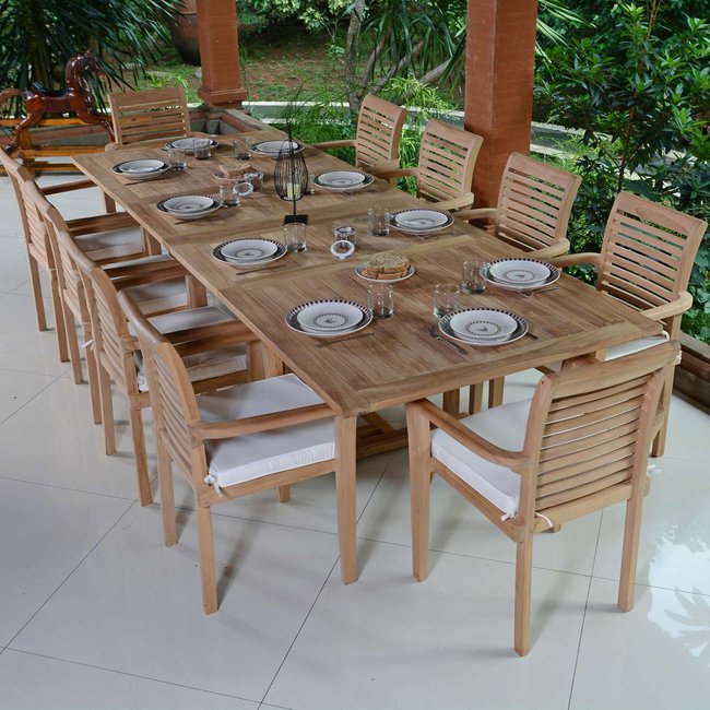 Table extensible rectangulaire teck massif Sydney 194/294 x 110 cm naturel <span itemprop=