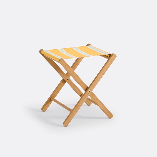 Veniza Folding Director's Stool in Acacia and Canvas, yellow striped, LA REDOUTE INTERIEURS