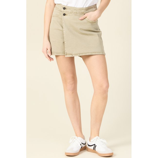 Jupe-short droite en jean vert kaki <span itemprop=