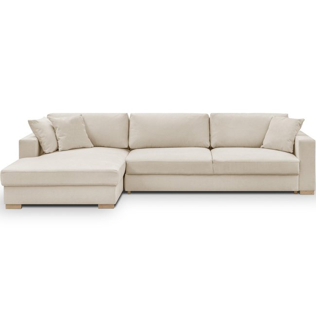 Canapé d'angle à gauche convertible 5 places en tissu chenille - ROBIN Couleur beige <span itemprop=